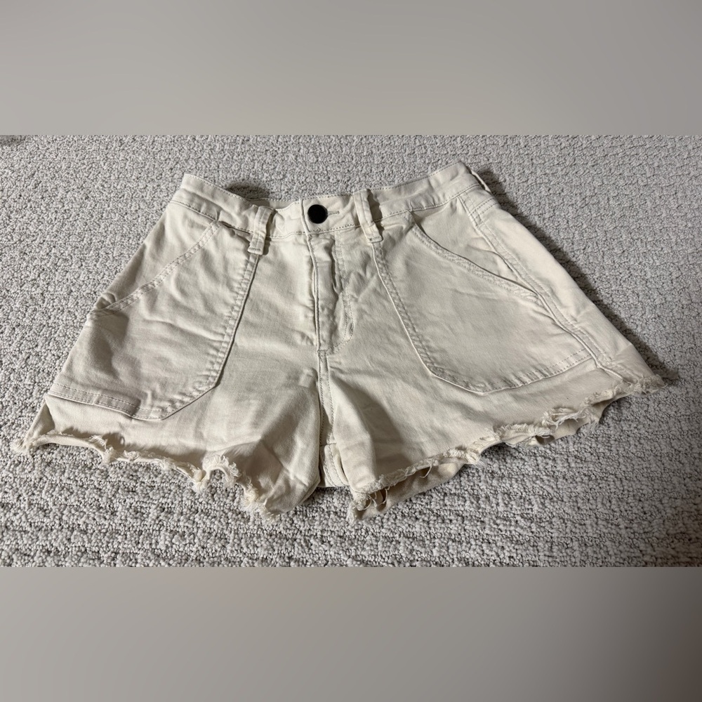 BP Light Tan Jean Shorts with Distressed Hem
